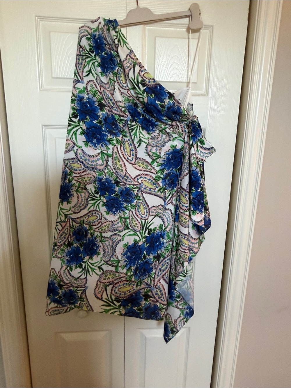 Badgley Mischka Blue Floral Paisley One-Shoulder dress